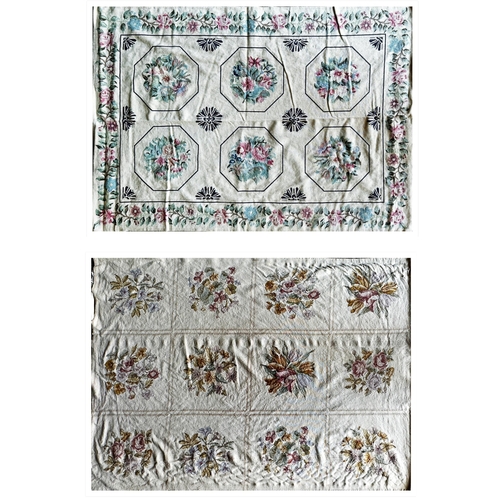 1420 - Two Aubusson needlepoint rugs, with geometric floral sprays on a cream ground, 260 x 165cm (af) and ... 