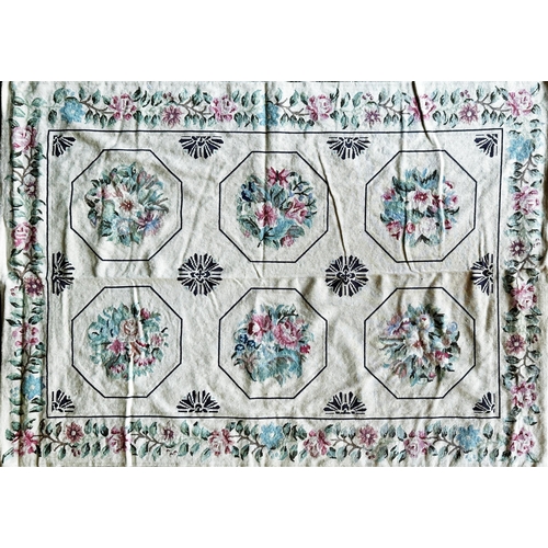 1420 - Two Aubusson needlepoint rugs, with geometric floral sprays on a cream ground, 260 x 165cm (af) and ... 