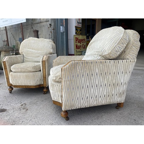 1181 - Harry and Lou Epstein - art deco three piece lounge suite comprising two seat sofa and pair of loung... 