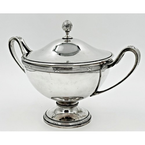 254 - Good Austrian Art Krupp Berndorf silver plated twin handled tureen, the lid with acorn finial, 25cm ... 