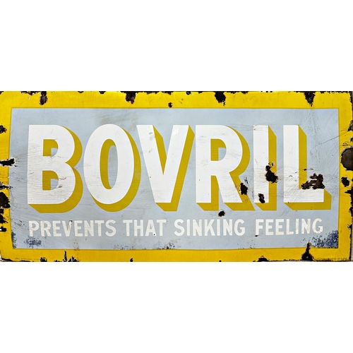 83 - Advertising - 'Bovril, Prevents That Sinking Feeling', enamel sign in yellow and sky blue, by Wildma... 