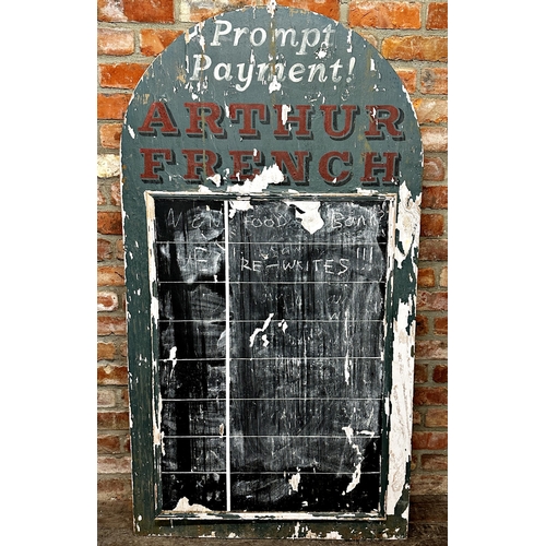 1107 - Advertising - 'Arthur French' blackboard set within a painted frame, 168 x 92cm