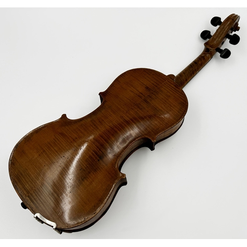 468 - 19th century Caspar Da Salo 3/4 length violin, 60cm long, nickel mounted bow and case