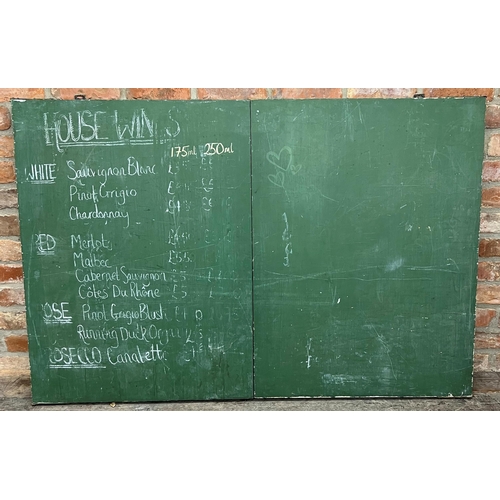 1079 - Reclaimed restaurant hinged triptych blackboard, 100cm high x 300cm (extended)