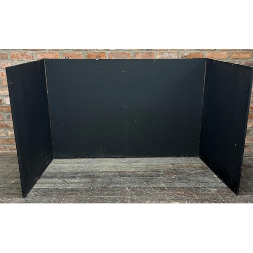 1079 - Reclaimed restaurant hinged triptych blackboard, 100cm high x 300cm (extended)