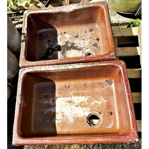 1063 - Good pair of salt glaze troughs, 
Length 66cm x Width 47cm x Height 20cm