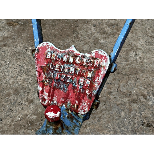 1064 - Antique iron plough by Brown and Sons of Leighton Buzzard,
Height 87cm x Width 67cm x 
Length 224cm