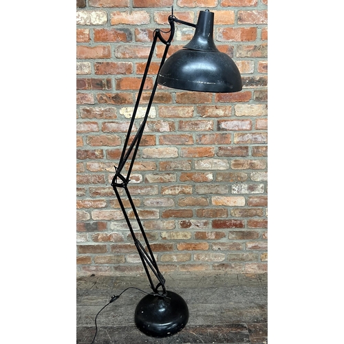 1159 - Good vintage anglepoise type floor lamp in black, 175cm high approx