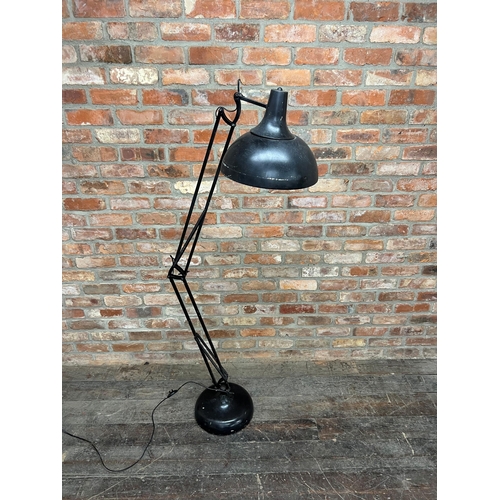 1159 - Good vintage anglepoise type floor lamp in black, 175cm high approx