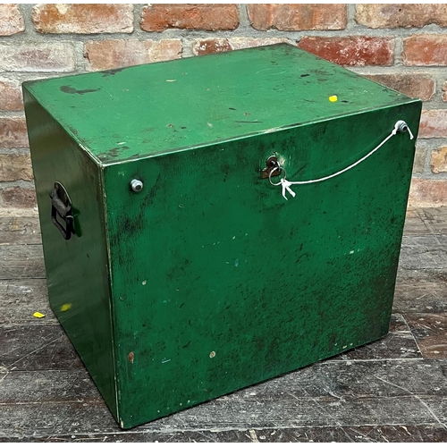 1233 - Vintage Industrial green painted engineers cabinet, the fall front enclosing an interior fitted with... 