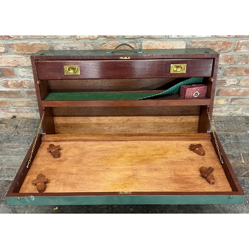 1235 - Hodgkin Bros of Birmingham engineers cabinet with green painted finish, the fall front enclosing tea... 