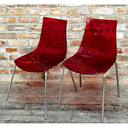 1239 - Calligaris Italian pair of 'Ice' chairs, with textured red Perspex on chrome (2)