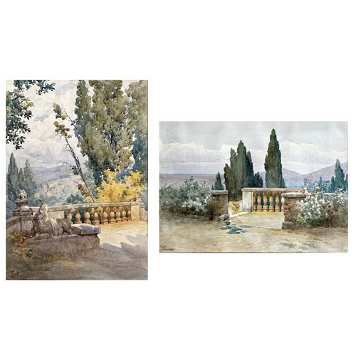 1425 - Filippo Anivitti, (1876-1955, Italian) - Two Italian palace garden landscapes, signed, watercolours,... 