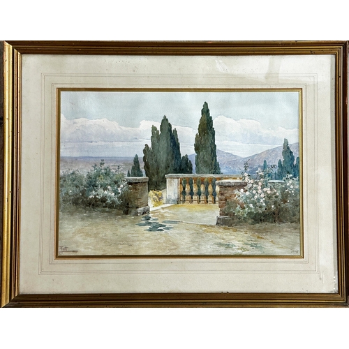 1425 - Filippo Anivitti, (1876-1955, Italian) - Two Italian palace garden landscapes, signed, watercolours,... 