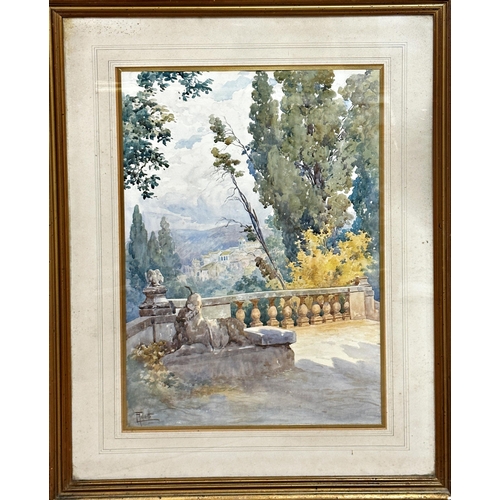 1425 - Filippo Anivitti, (1876-1955, Italian) - Two Italian palace garden landscapes, signed, watercolours,... 