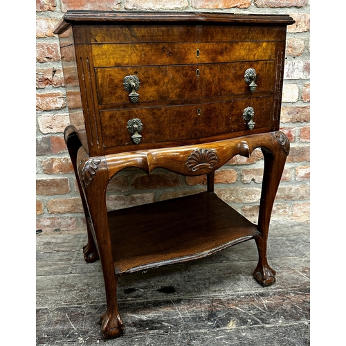 104 - Good quality early 20th century Viners burr walnut veneered canteen, sepentine form, hinged top over... 