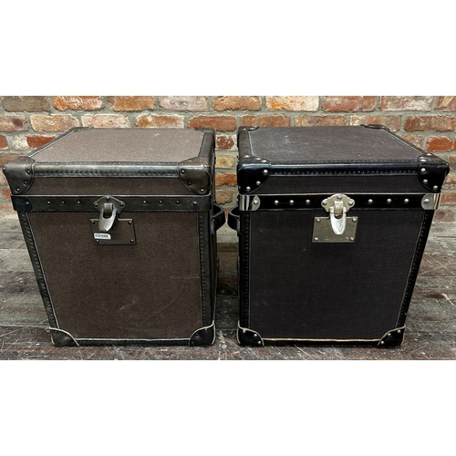 1207 - Pair of studded leather luggage trunks (perfect bedside cabinets), 58cm x 47cm (2).