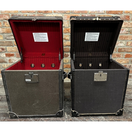 1207 - Pair of studded leather luggage trunks (perfect bedside cabinets), 58cm x 47cm (2).