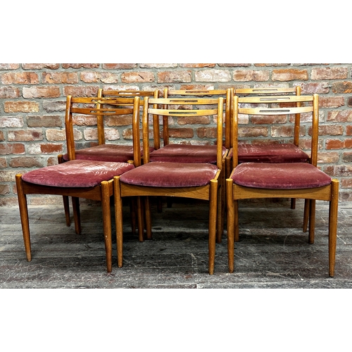 1213 - Set of 6 Danish style teak dining chairs with pink velvet seats (6).