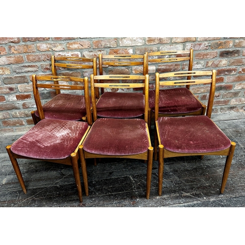 1213 - Set of 6 Danish style teak dining chairs with pink velvet seats (6).