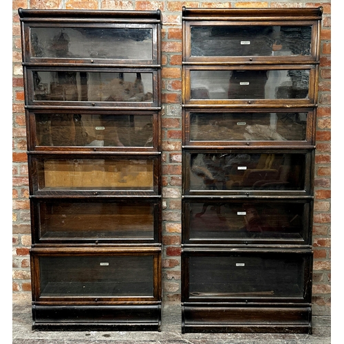 1346 - Two similar Globe-Wernicke stacking barrister bookcases, with glazed rise and fall fronts, each cont... 