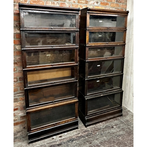 1346 - Two similar Globe-Wernicke stacking barrister bookcases, with glazed rise and fall fronts, each cont... 