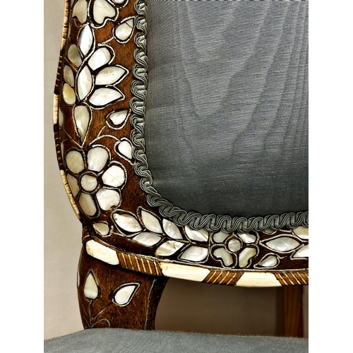 1282 - Good quality pair of Eastern possible Anglo-Indian mother of pearl inlaid teak dining chairs with st... 