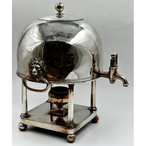 74 - Silver Plate Regency Spirit Kettle. Set upon four column pedestal and ball feet. With  Lions Head ca... 