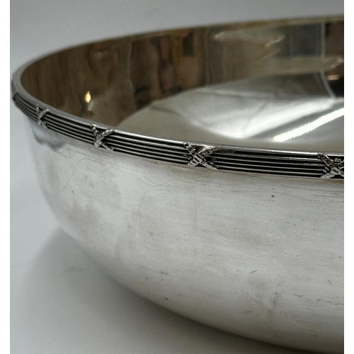 76 - Very Large 20th Century Silver Plated Fruit Bowl, with banded decoration to rim.
h10cm x w41cm