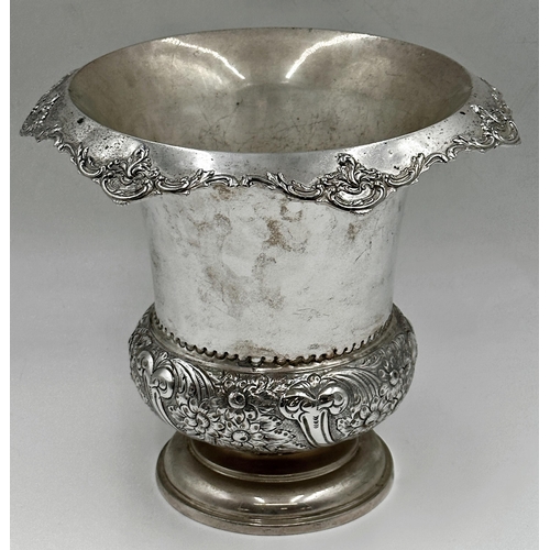 78 - Victorian silver plate wine cooler, with repousse decoration to body and decorated rim. Marked J C &... 