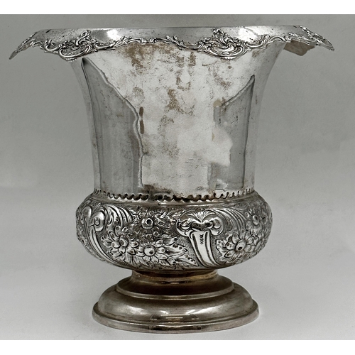 78 - Victorian silver plate wine cooler, with repousse decoration to body and decorated rim. Marked J C &... 