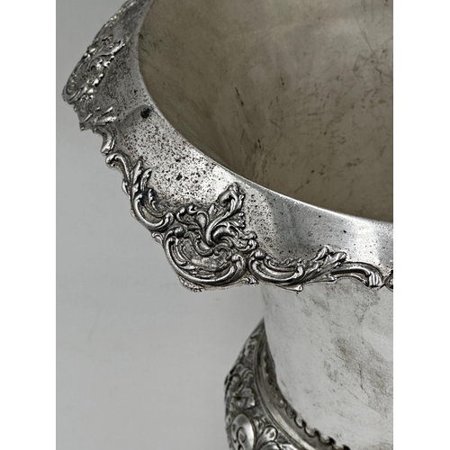 78 - Victorian silver plate wine cooler, with repousse decoration to body and decorated rim. Marked J C &... 