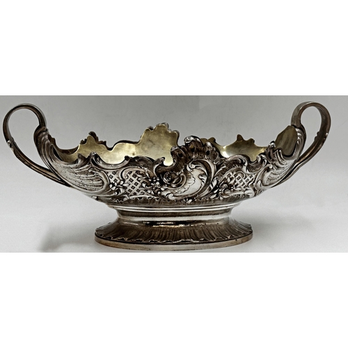 79 - Antique Belgian Cast Bronze Silver Plate, Rococo inspired twin handled pedestal jardiniere. With bra... 