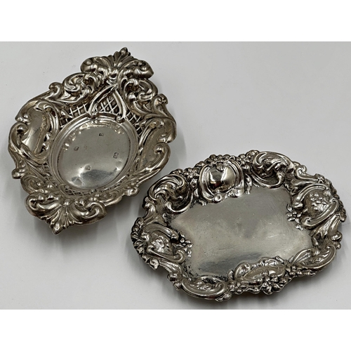 137 - Two similar Victorian style silver pin trays, 13.5 and 11cm long respectively, 2.5oz approx