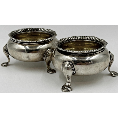 139 - Pair of Victorian silver table salts, gardrooned rim and gilt interior, maker marks worn, London 184... 