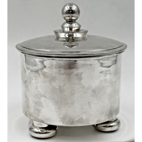 144 - Norwegian '830' silver lidded jar by Masse, gilt interior and three bun feet, 16.5cm high, 13oz appr... 