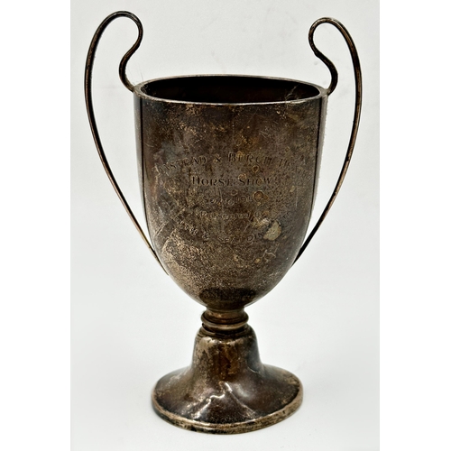 147 - 1920s silver twin handled trophy, 20cm high, 5.5oz approx (af)