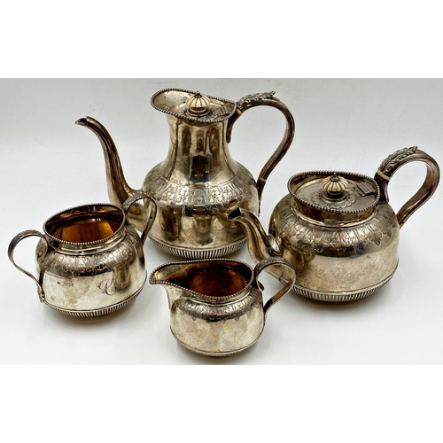 149 - Good quality Victorian silver four piece tea service, engraved and fluted decoration, maker Charles ... 