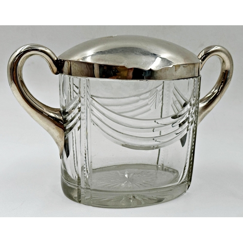 150 - Good quality continental '800' silver and cut glass twin handled biscuit jar, with hinged lid, 16 x ... 