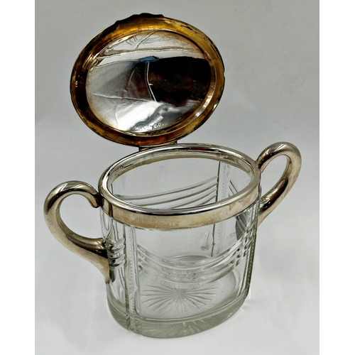 150 - Good quality continental '800' silver and cut glass twin handled biscuit jar, with hinged lid, 16 x ... 