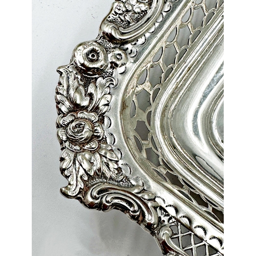 152 - Good Victorian silver serving dish, the rim embossed with flowers and pierced diaper decoration, mak... 