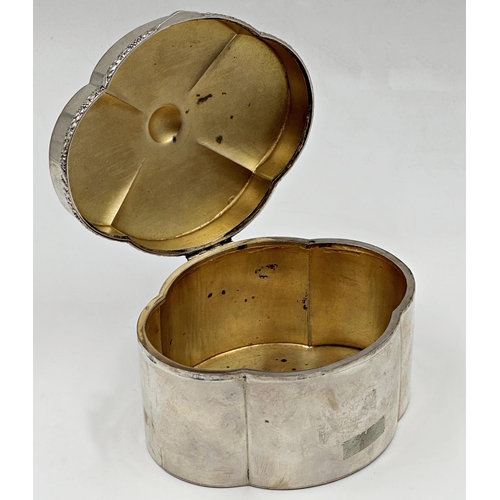 153 - Good Austrian silver lobed caddy, hinged lid and gilt interior, 12cm wide, 11.5oz approx