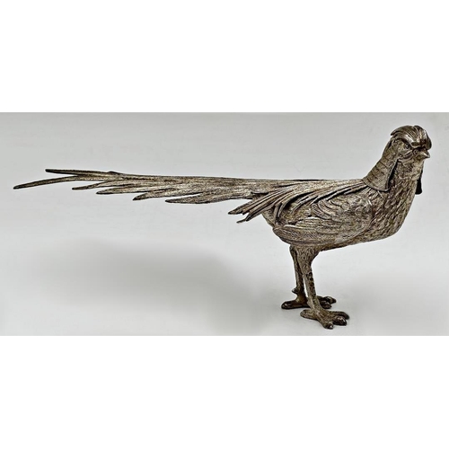 154 - Silver model of a standing Golden Pheasant, 27cm long 4.5oz approx