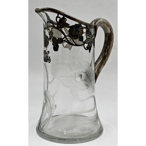 158 - North American silver applied water jug, 23cm high (af)