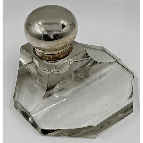 169 - German '835' silver and glass inkstand, 14cm wide