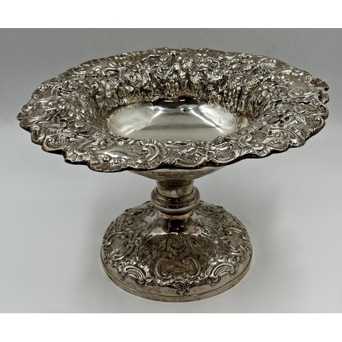 170 - Impressive Edwardian silver centrepiece, embossed with scrolled foliage, maker Walker & Hall, Sheffi... 