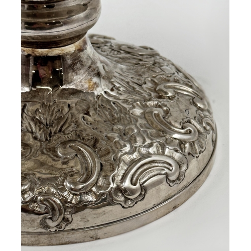 170 - Impressive Edwardian silver centrepiece, embossed with scrolled foliage, maker Walker & Hall, Sheffi... 