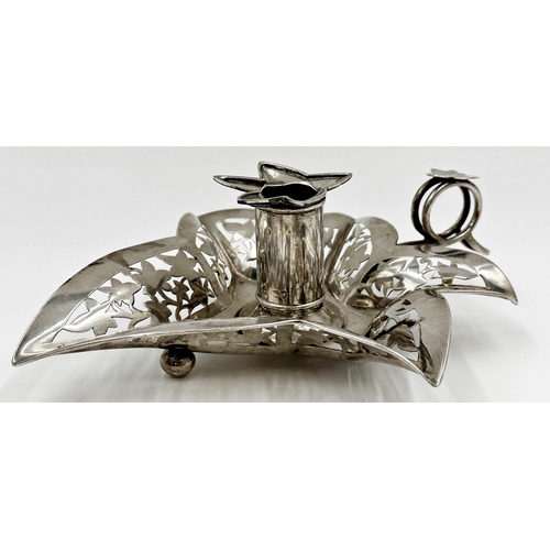 171 - Good quality Victorian silver chamberstick, in the form of and pierced with ivy leaf, maker Goldsmit... 