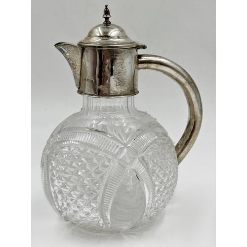 176 - Good Edwardian silver and cut glass claret jug, maker M&J?, Birmingham 1907, 20cm high