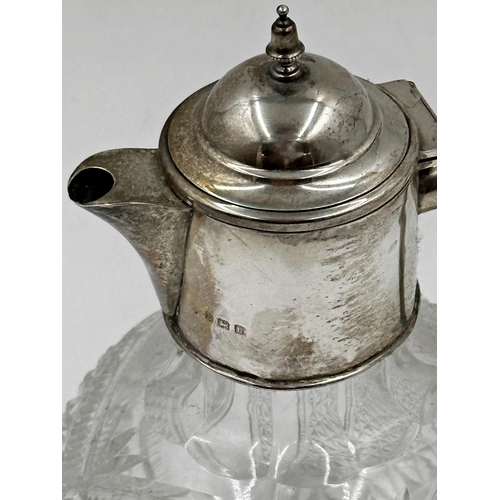 176 - Good Edwardian silver and cut glass claret jug, maker M&J?, Birmingham 1907, 20cm high